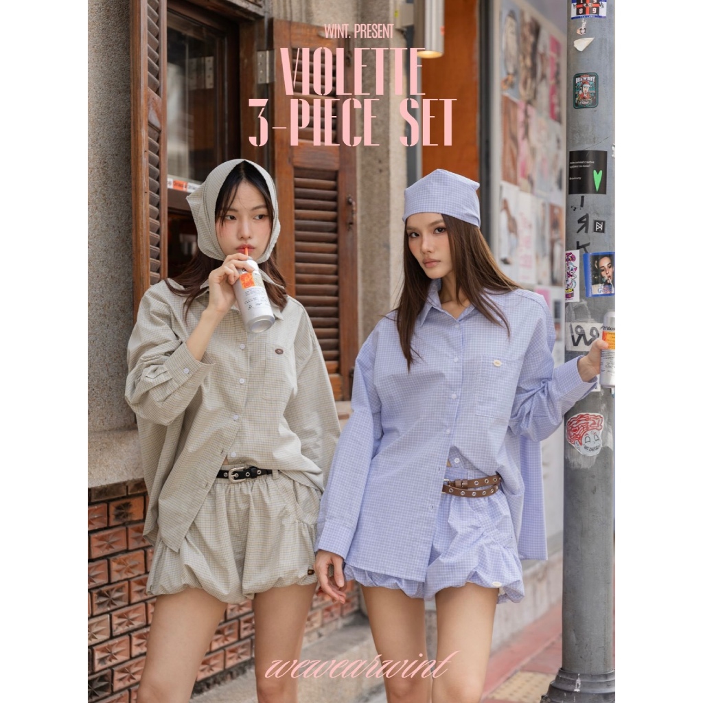 (wint.) Violette 3-piece set ชุด set 3 ชิ้น (เสื้อเชิ้ต+กางเกงบอลลูน+ผ้าโพกหัว)