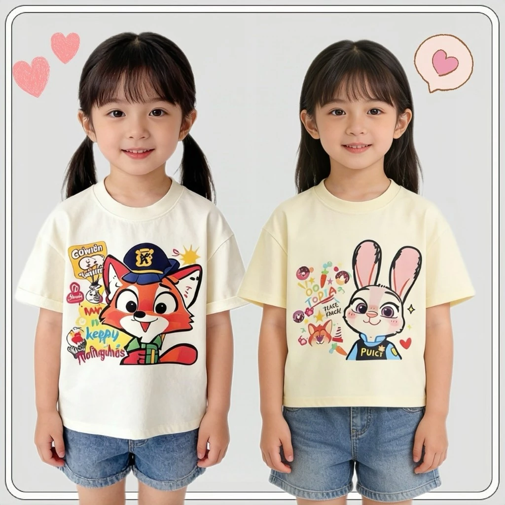 MC222 เสื้อยืดเด็ก ลายการ์ตูนกระต่าย/จิ้งจอก ผ้านิ่ม ใส่สบาย