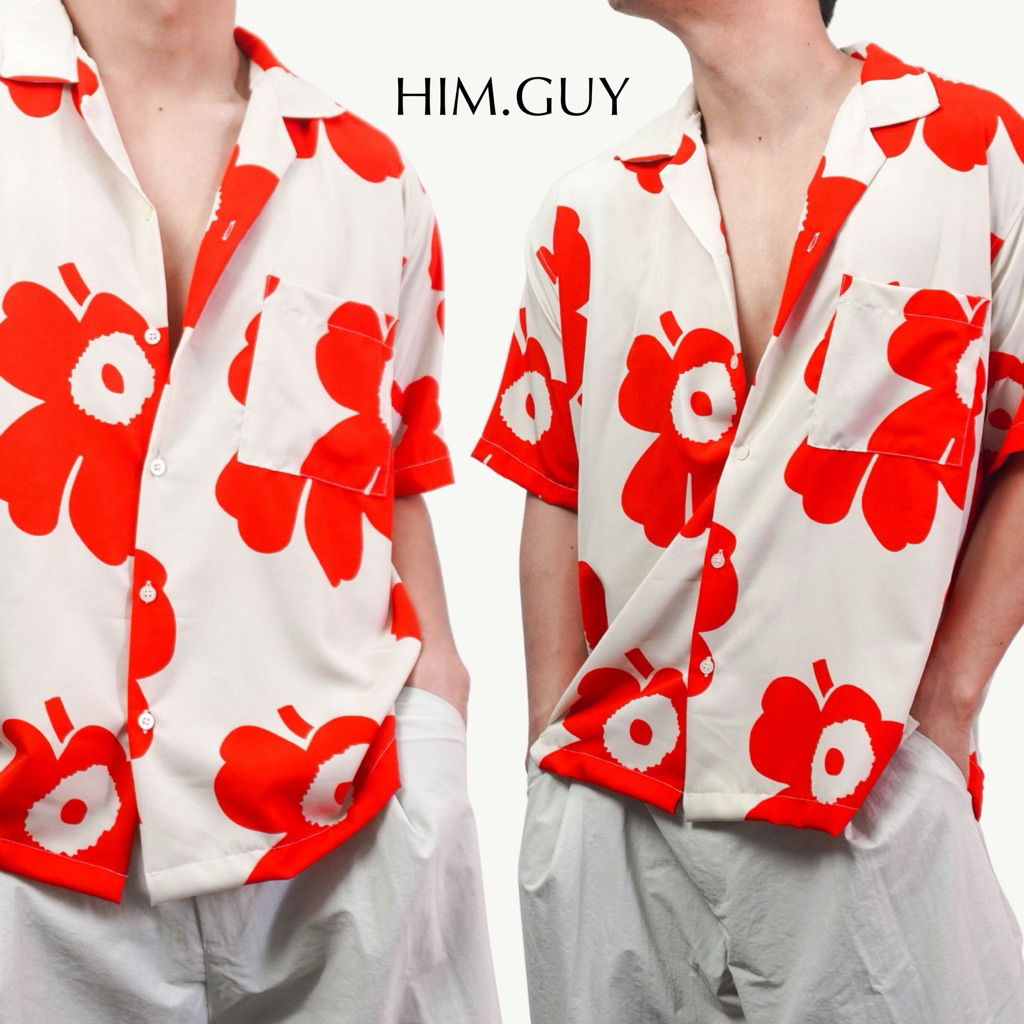 HIM.GUY เสื้อฮาวาย Oversize ลายกราฟิก สไตล์เกาหลี ผ้าไหมอิตาลี | Hawaiian Shirt
