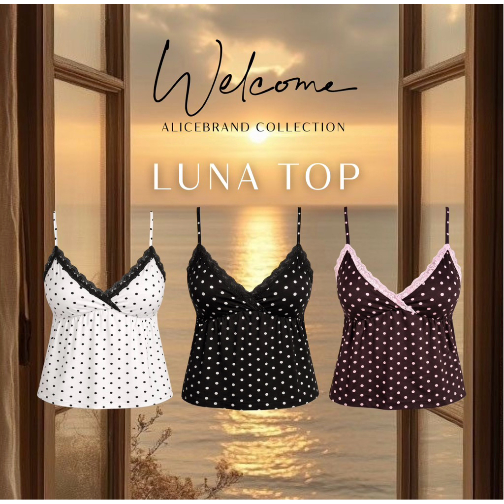 LUNA TOP เสื้อสายเดี่ยวลูกไม้ลาย Polka dot