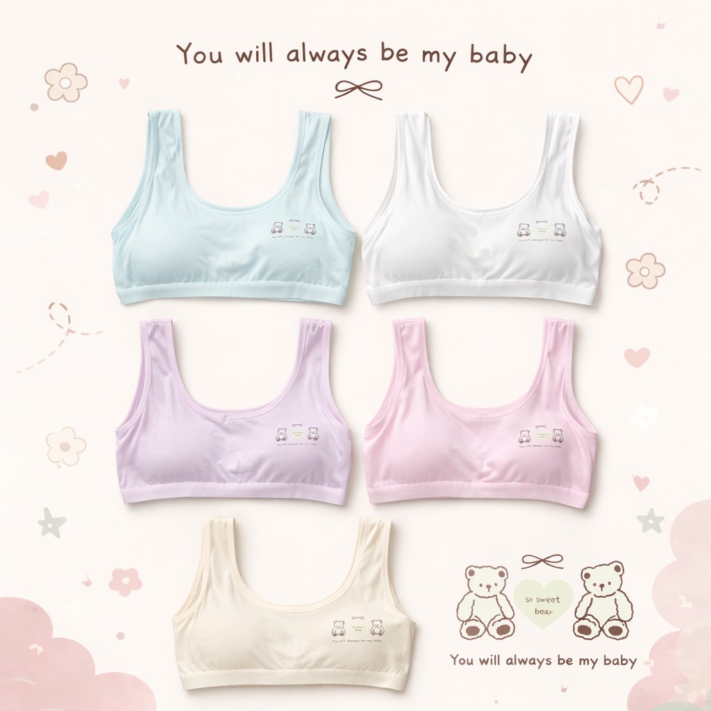 เสื้อกล้ามเด็ก **แพ็ค5ตัว** ทรงครอป สกรีนลายการ์ตูนน่ารัก เนื้อผ้านิ่ม ระบายอากาศดี ใส่สบาย ไม่อึดอัด คละสี t30#