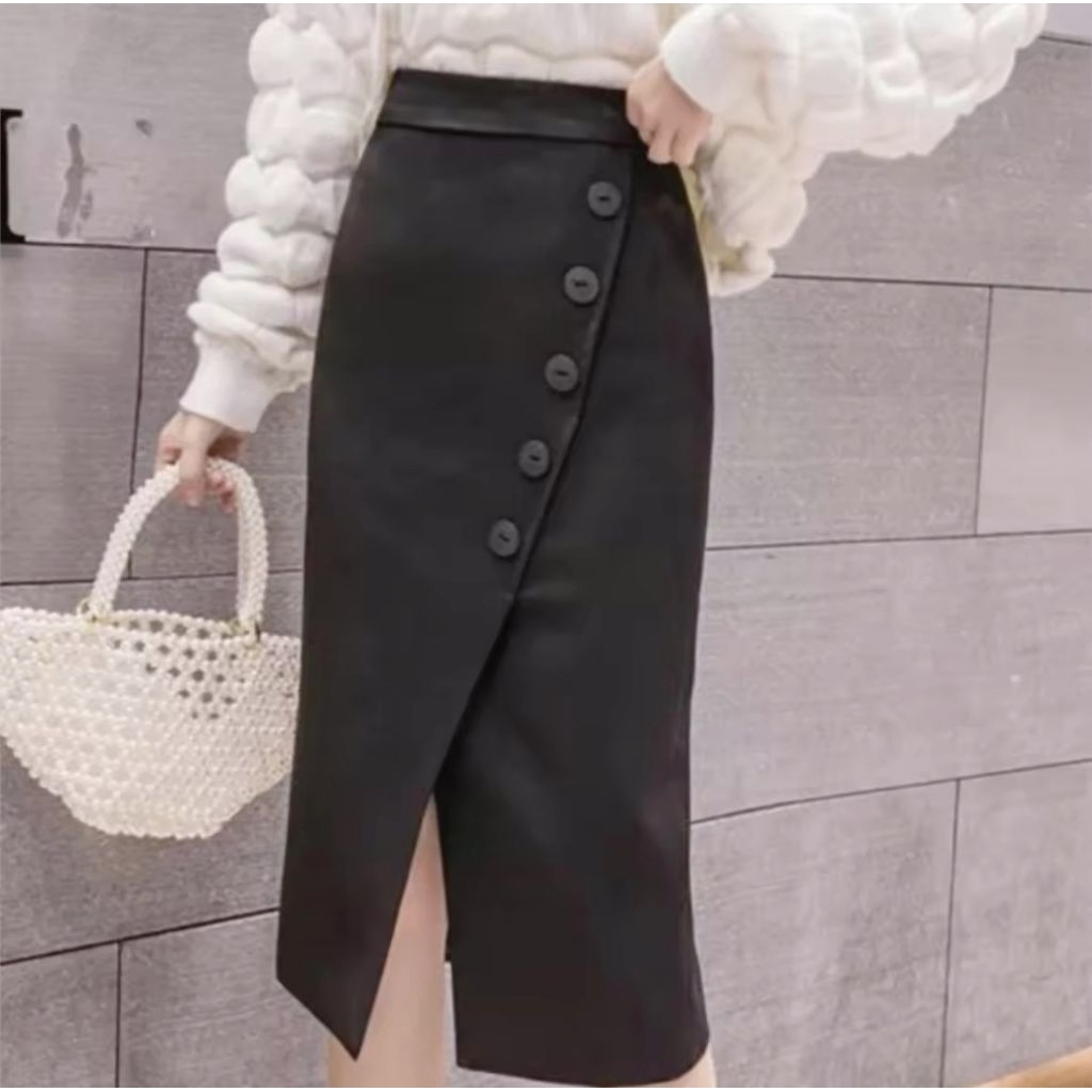 กระโปรงทำงาน​พร้อมส่ง กระโปรงยาวทรงสอบผ่าป้าย​ เพิ่มดีเทลด้วยกระดุมเกร๋ๆ