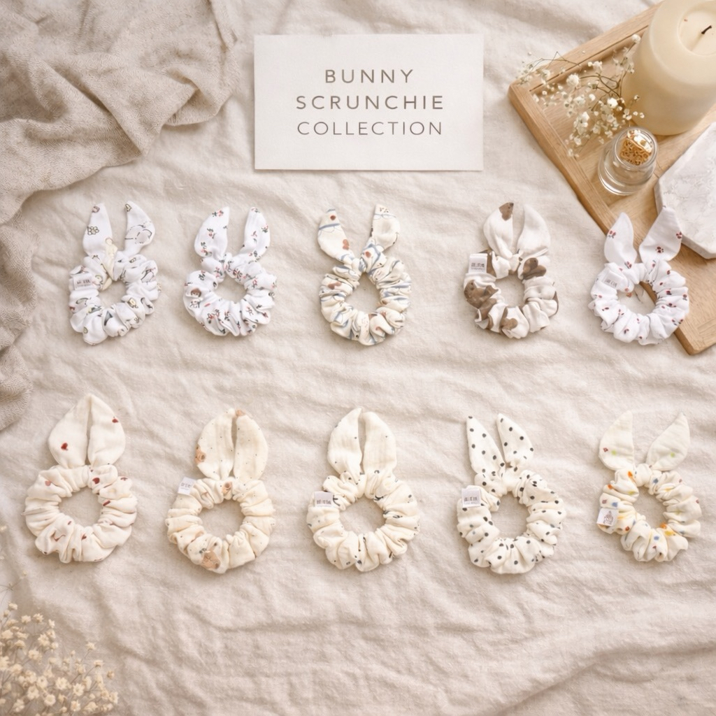 ยางรัดผม •BK-TIN HANDMADE• 🐰 Bunny Scrunchie Collection ยางมัดผมหูกระต่าย ผ้านุ่ม ไม่กินผม สไตล์มินิมอล น่ารักเกาหลี