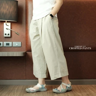 Comfort Fit Cropped Pants กางเกงขากระบอกใหญ่ เอวยืด ใส่สบาย ผ้าบาง เบา ไม่ร้อน ทรงครอป ใส่ได้ทุกวัน