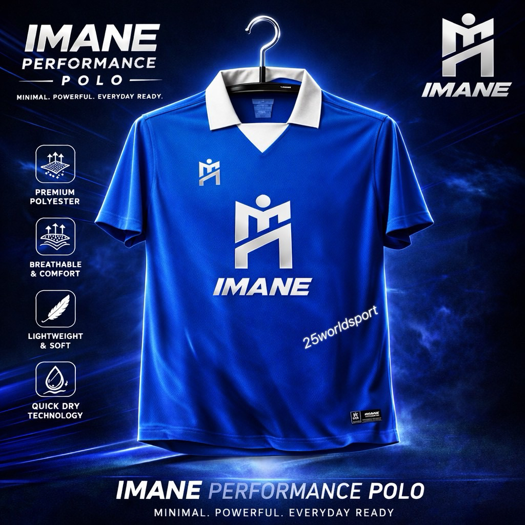 IMANE เสื้อกีฬาคอสีปก พร้อมโลโก้ M (IMANE )กลางตัว IMA1 002