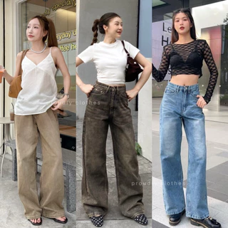 Proudly.bkk - wanwan jeans กางเกงยีนส์ขากระบอกใหญ่ วินเทจเอวสูงไม่มากสีเฟดฟอก