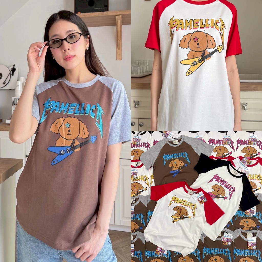 VL 5221 เสื้อยืดลายการ์ตูน แต่งแขนสองสี ผ้าดีใส่สบาย