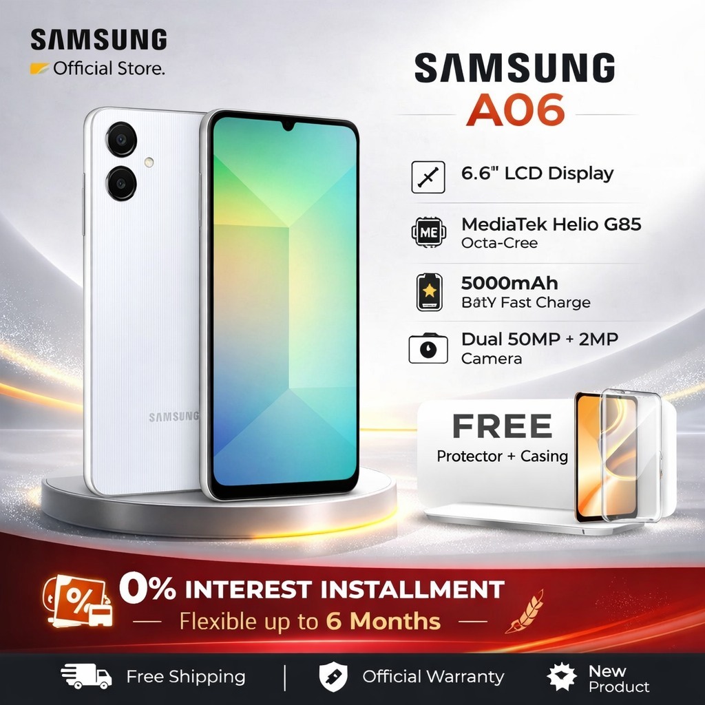Galaxy A06 6GB+128GB โทรศัพท์จอใหญ่ 6.7 นิ้ว กล้อง 50MP แบตเตอรี่ 5000mAh สมาร์ทโฟน 4G ประกันศูนย์