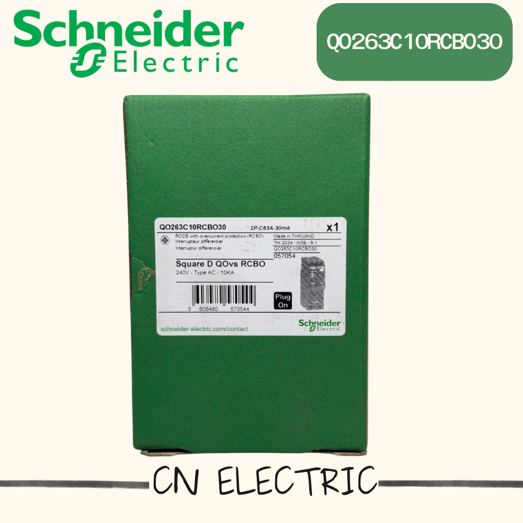 Schneider Electric - RCBO เมนเซอร์กิตเบรกเกอร์ป้องกันไฟรั่ว/ดูด  2 โพล 10kA_QO263C10RCBO30