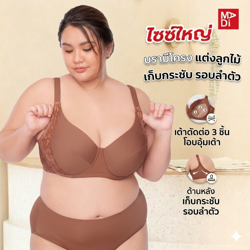 Sgarlet Plussize เสื้อในมีโครง สาวอวบ ทรงสวย ลายลูกไม้ (Underwire lace bra) MB1735