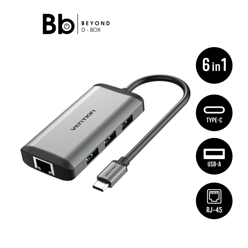 ตัวแปลง Vention 6 in 1 USB-C Hub Gray (CNCHB) by BB Beyond D-Box