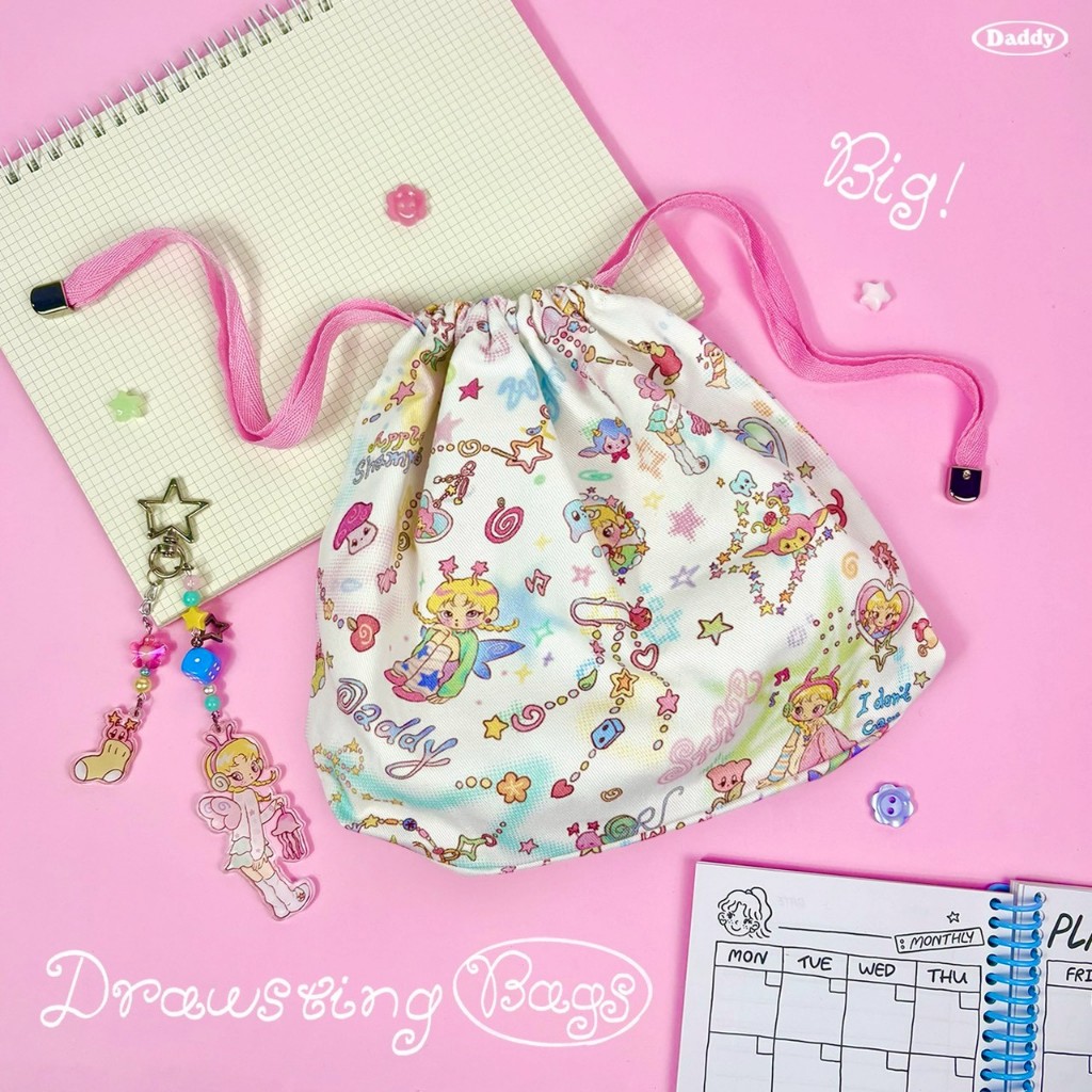 DADDY | Drawstring Bag ( Big ) ลาย Weird Night กระเป๋าผ้าหูรูด ใบใหญ่ สุดน่ารัก