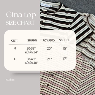 GINA TOP เสื้อยืดแขนสั้นลายทางกระดุมหน้า เย็บแต่งงานอะไหล่ (Size M,L) ผ้าร่องนิ่มยืดได้เยอะใส่สบาย AOMMKOSHOP-118
