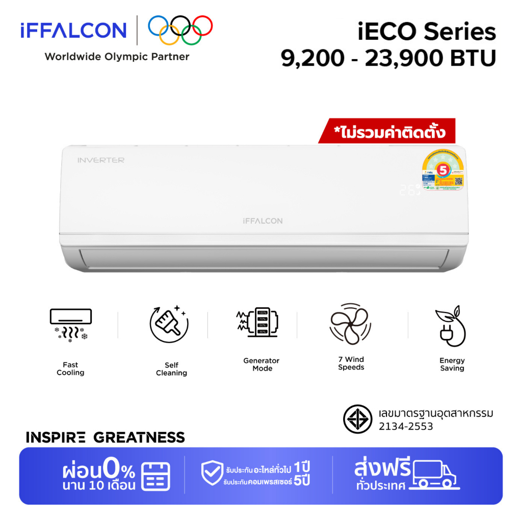[2026] iFFALCON iECO Series ขนาด 9,200–23,900 BTU แอร์ Inverter เย็นเร็ว ประหยัดไฟ ปรับแรงลม 7 ระดับ พร้อม Self Cleaning