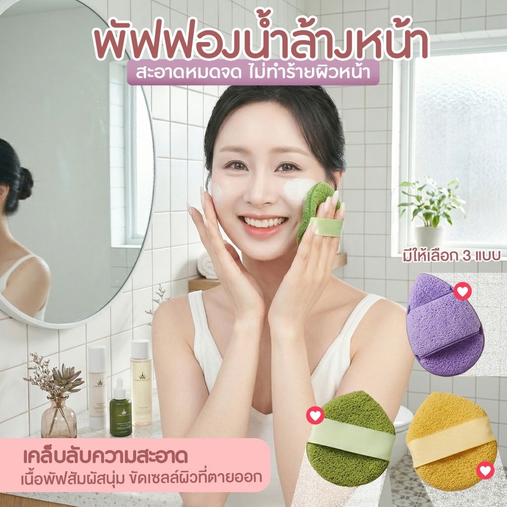 พัฟฟองน้ำล้างหน้า ล้างสะอาดหมดจด ไม่ทำร้ายผิว 2 ขนาด สำหรับหน้า สำหรับตัว