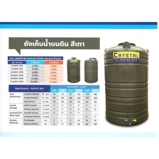 ถังเก็บน้ำบนดิน CRYSTAL ขนาด 700 ลิตร สีเทา (ท่อใน)
