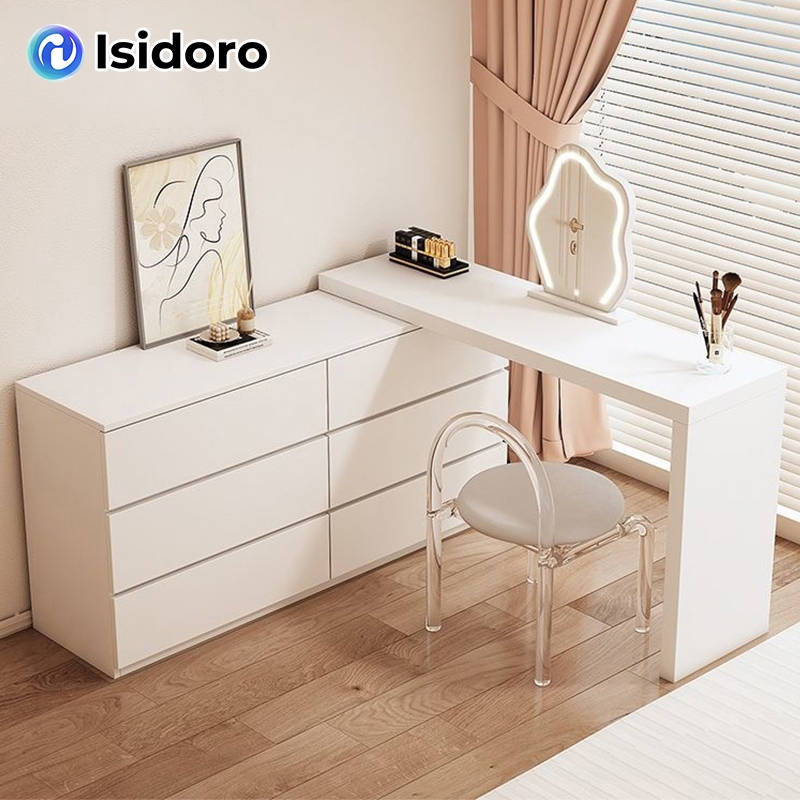 Isidoroโต๊ะเครื่องแป้ง มัลติฟังก์ชั่นโต๊ะ Dressing Table โต๊ะแต่งหน้า ปรับความยาวได้ 60-120cm ปรับทิศทางได้ 360° โต๊ะแป้