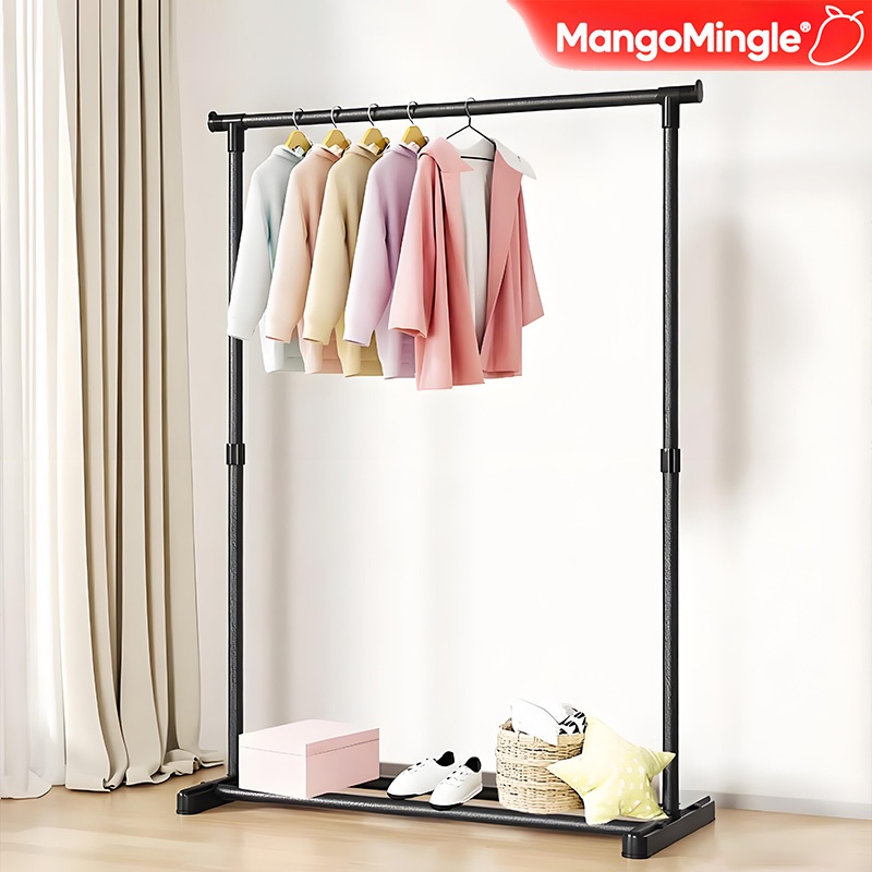 ราวตากผ้า 60 ซม. ราวแขวนเสื้อผ้า ราวแขวนผ้า Coat Rack บาร์เดี่ยว พร้อมชั้นวางของ โครงเหล็ก อเนกประสงค์ เหมาะสมคอนโด