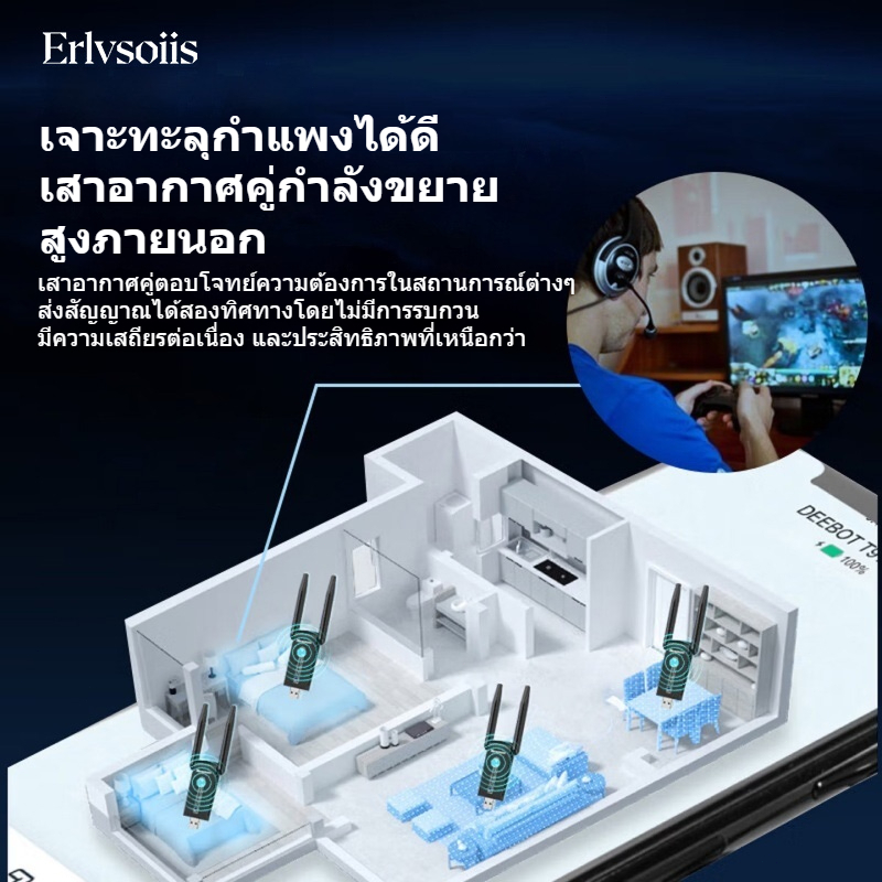 Erlvsoiis 1800M USB WiFi ไม่ต้องใช้ไดรเวอร์ เสียบแล้วใช้ได้ 2.4G/5.8G ราคา ถูกที่สุด ดีลบีเคเค แกลเลอรีภาพที่ 5