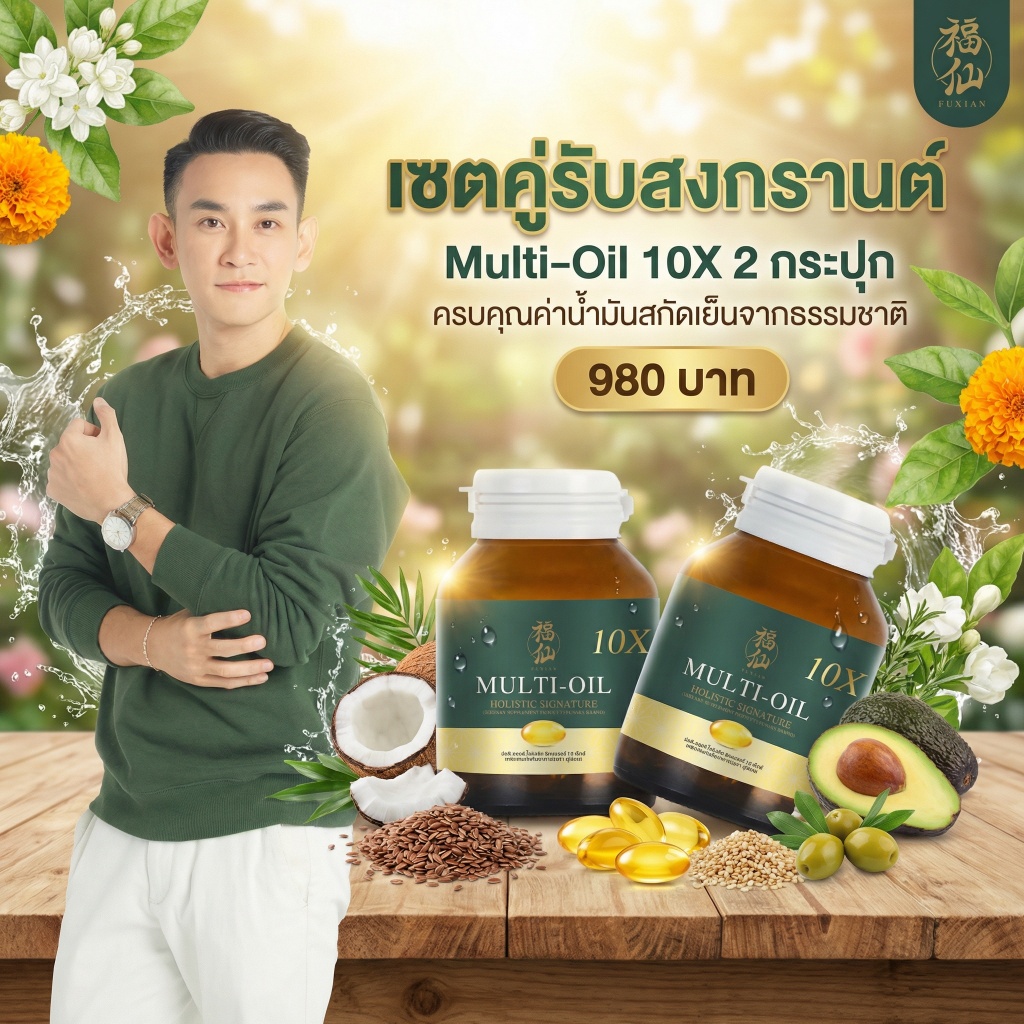 [ตะกร้าบริษัท ซื้อในไลฟ์ลดเพิ่ม] Fuxian : มิลติออยล์ โฮลิสติก (Multi-Oil Holistic) : 2 กระปุก น้ำมันสกัดเย็น 10 ชนิด