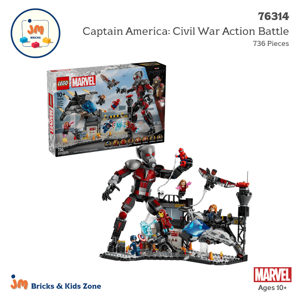LEGO Marvel 76314 Captain America: Civil War Action Battle (736 Pieces) สำหรับเด็กอายุ 10 ปีขึ้นไป