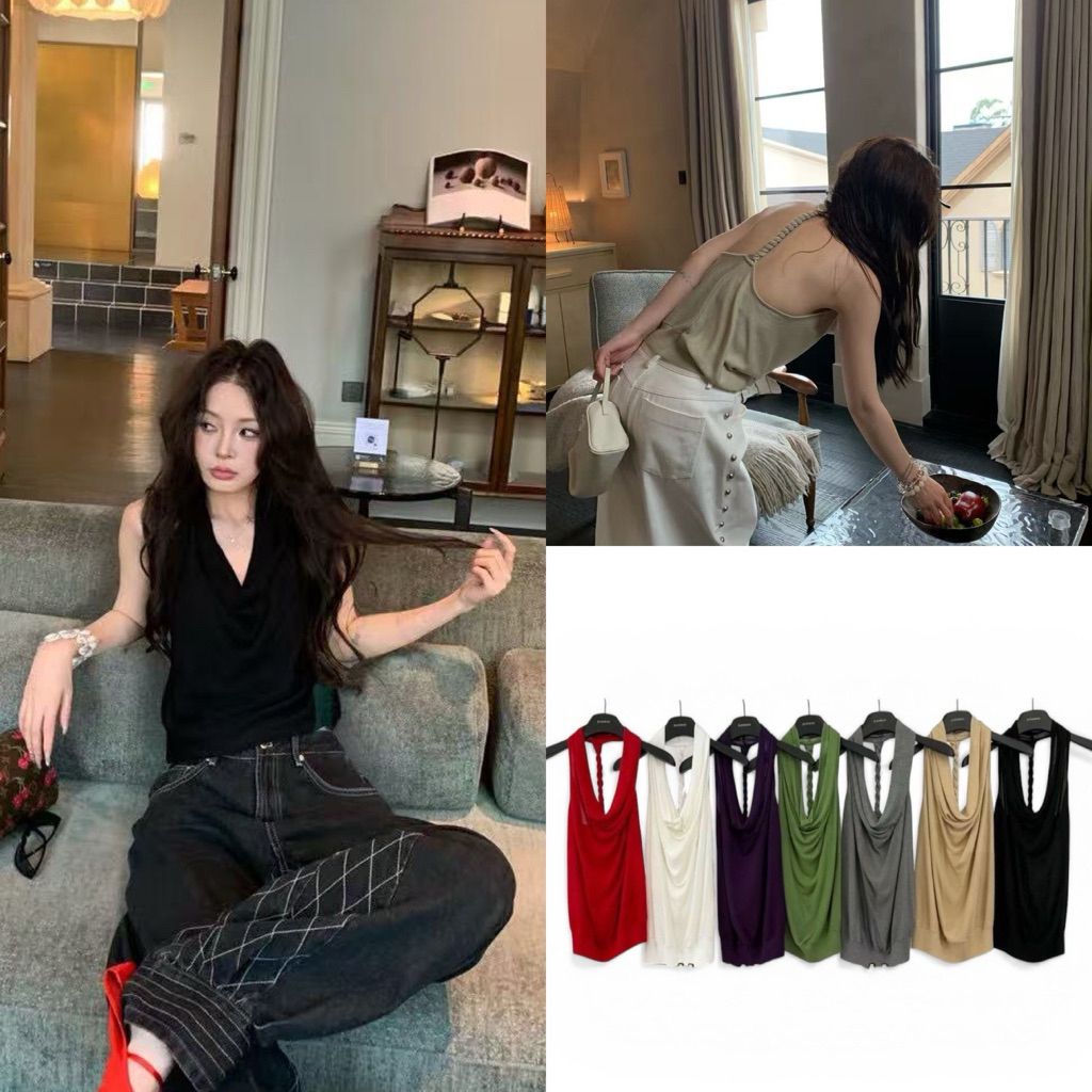 ส่งด่วน 🛵 เสื้อคอถ่วงโชว์หลัง ดีเทลสายเกลียวดูโดดเด่น งานผ้าทิ้งตัว