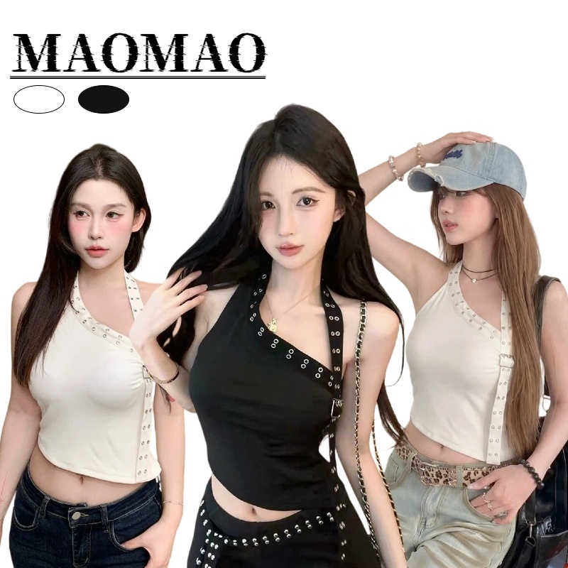 Maomao​💜พร้อมส่ง🌟  เสื้อสงการนต์ผู้หญิง แต่งสายอะไหล่เก๋ๆ เปิดหลังเสริมฟองน้ำ สไตล์สั้น สไตล์เกาหลี FY2940#1