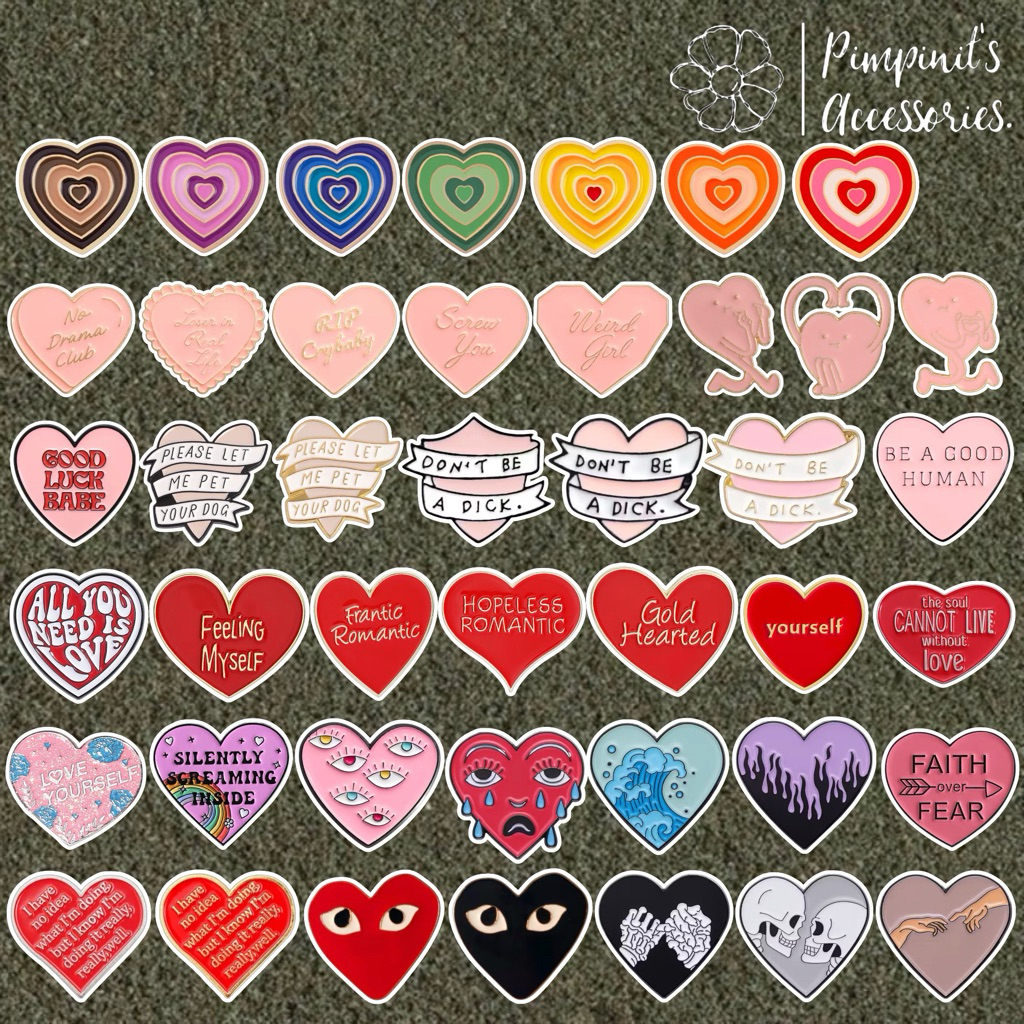 ✿ ร้านในไทยพร้อมส่ง : เข็มกลัดเซ็ทหัวใจหลากสี | COLORFUL HEART Enamel Brooch Pin Set.