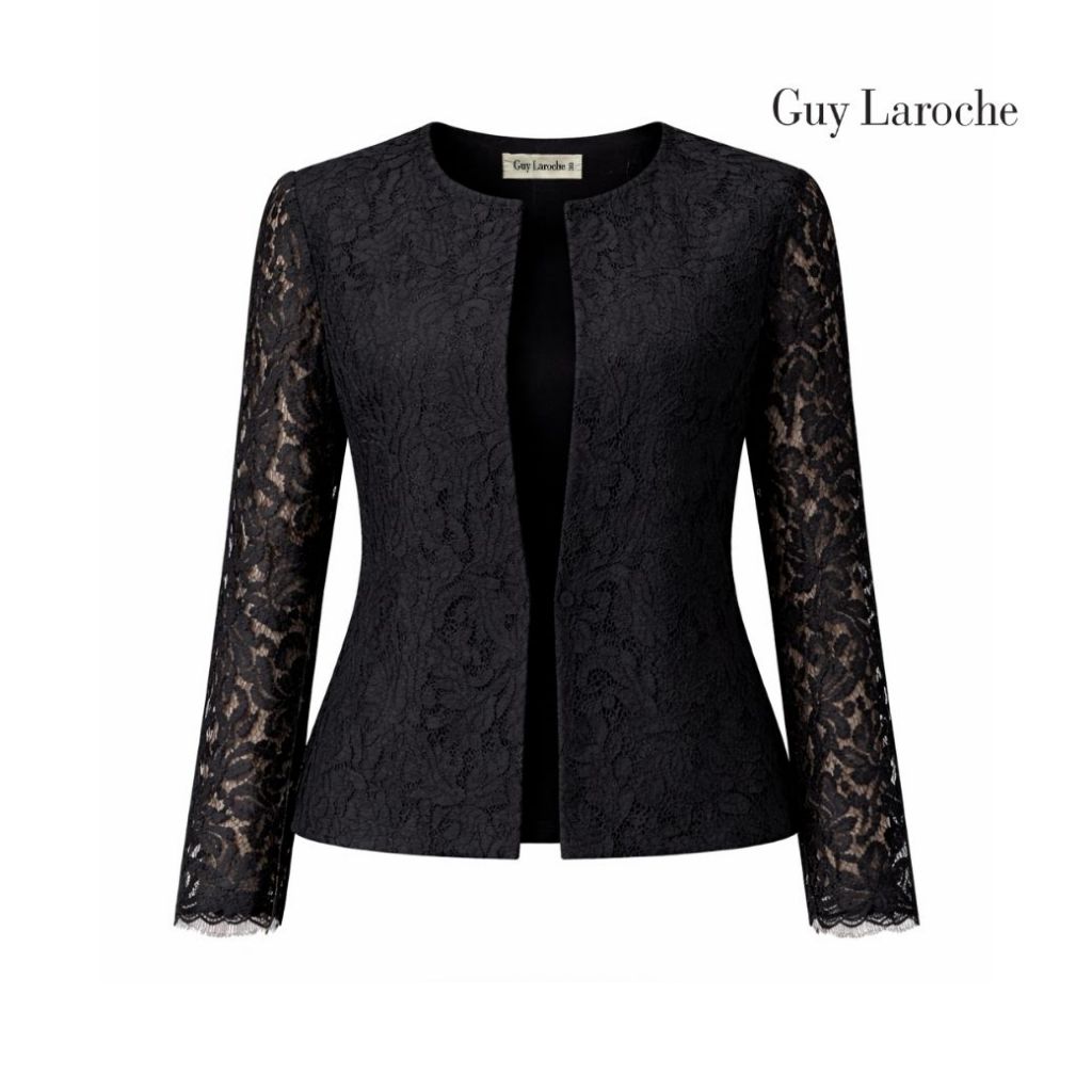 Guy Laroche Jacket Luxury lace แจ็คเก็ตคอกลม แขนยาว สีดำ GCACBL