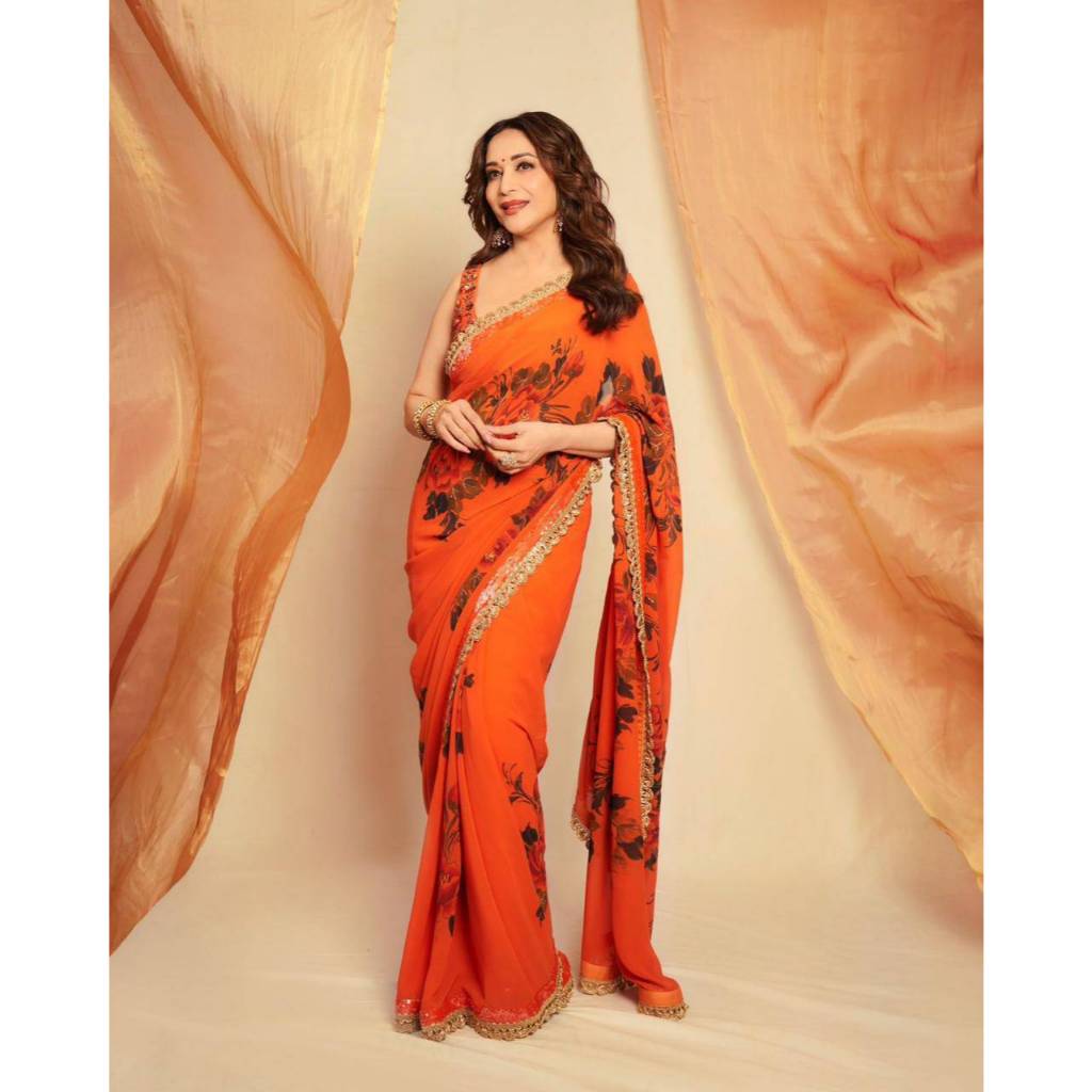 Saree  Fabric :  Soft Georgette Fabric with beautiful floral print   WORK : Sequins and fancy lace b