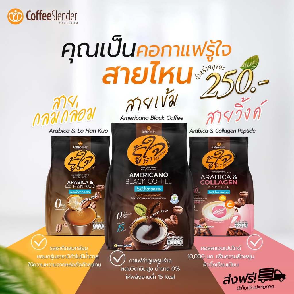 Roojai Coffee กาแฟรู้ใจ กาแฟอราบิก้า / เมริกาโน่ / คอลลาเจนเปปไทด์ / สูตรไม่มีน้ำตาลทราย