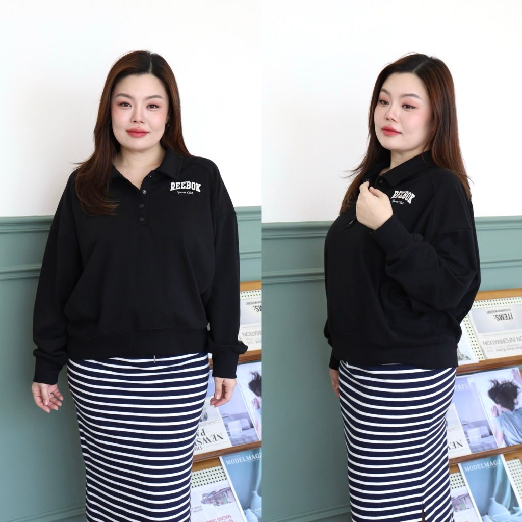 เสื้อสเวตเตอร์ (สีดำ) สาวอวบ ผ้ายืดเนื้อดี ทรงโอเวอร์ไซส์ ผ้าไม่หนามาก เสื้อสเวตเตอร์พลัสไซส์ สเวตเตอร์สาวอวบ S500-0059
