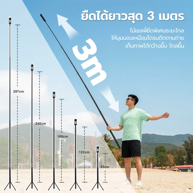 Insta360 X5/X4 Air ไม้เซลฟี่ ขาตั้งกล้อง 3M Invisible Selfie Stick Bullet Time Bundle Tripod Extension Rod DJI OSMO 360 thumbnail 6