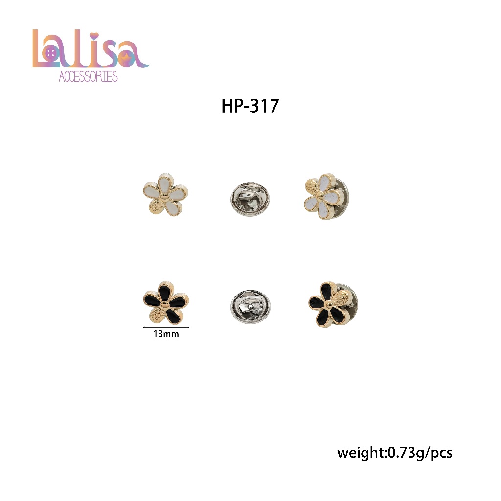 กระดุมดอกไม้โลหะเคลือบแบบหมุด  13mm ตกแต่งงานแฮนด์เมด ได้ 10 ชิ้น DIY  Brooch HP-317