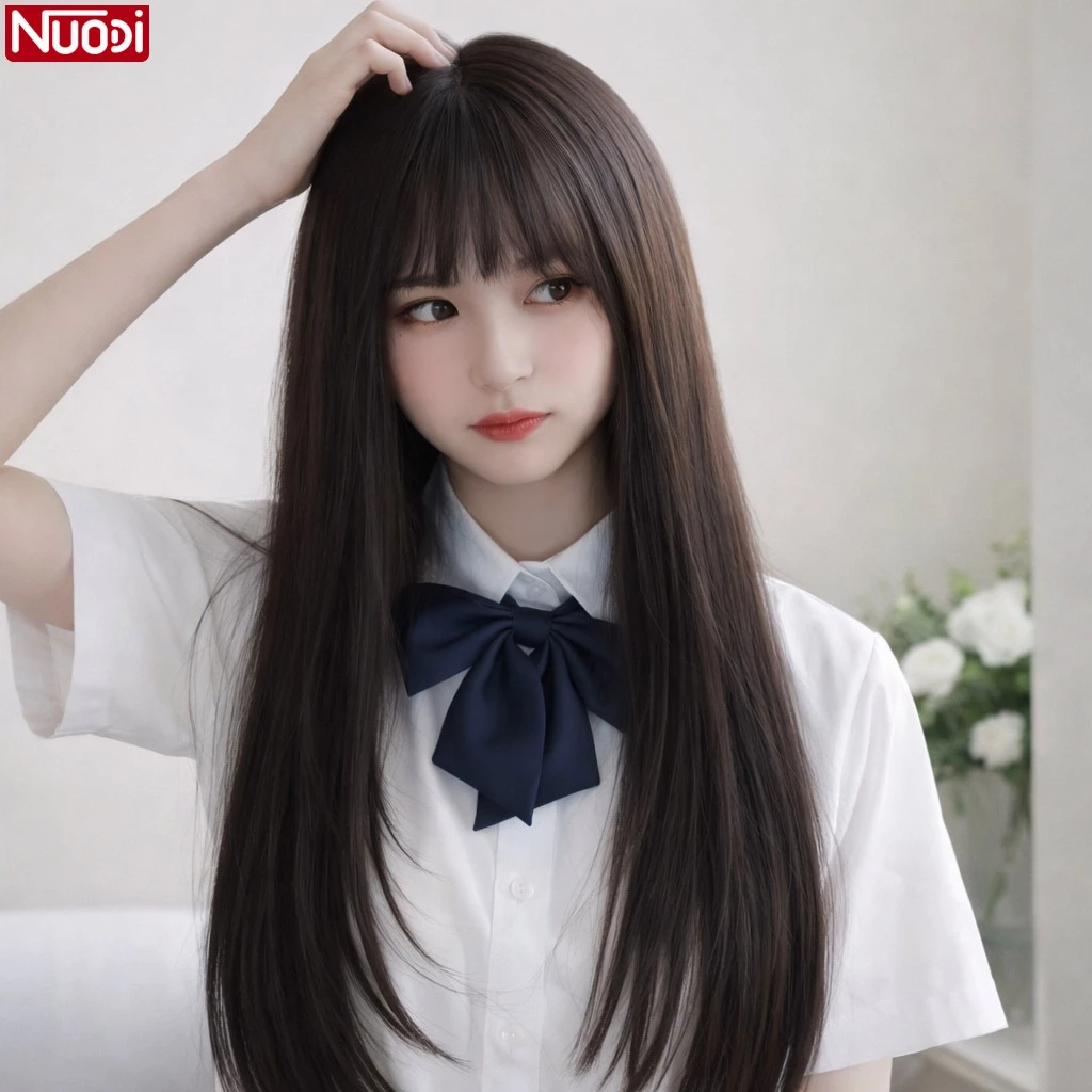 Nuodi ผมปลอม Wig วิกผมยาวตรง วิกผมผู้หญิง ไม่เงาไม่คัน ใส่แล้วไม่โป๊ะ มี 3 สีให้เลือก