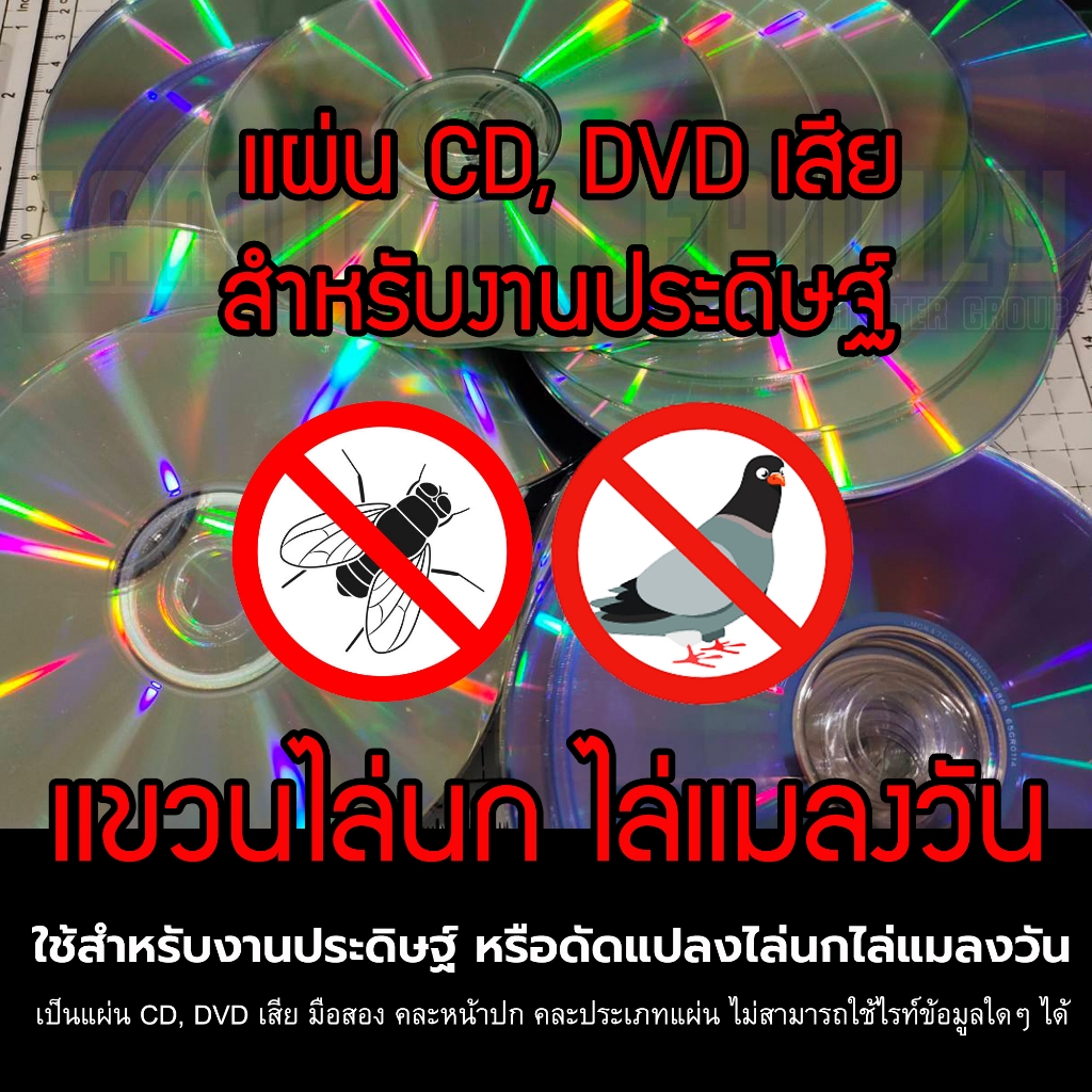 แผ่น CD, DVD (เสีย) ใช้สำหรับแขวนไล่นก ไล่แมลงวัน ทำงานประดิษฐ์ ไรท์ไม่ได้ แพค 10 แผ่น