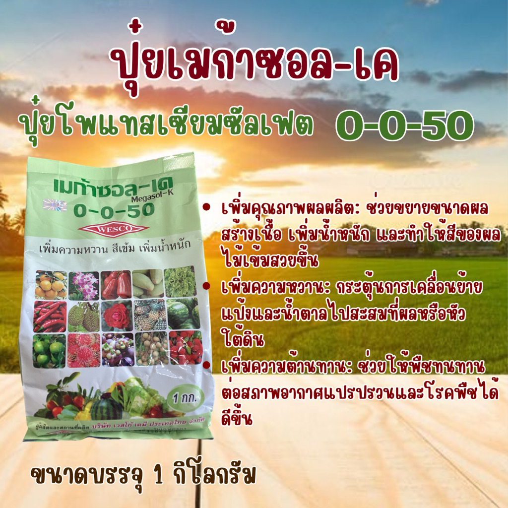 ปุ๋ยเกล็ด เมก้าซอล-เค 0-0-50 (เวสโก้)(โพเทสเซียมซัลเฟต) ขนาด 1Kg