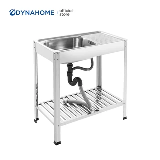 Dyna Home | DH-7545-T ซิ้งค์ล้างจาน อ่างล้างจานสแตนเลส แบบขาตั้ง 1 หลุม มีที่พักจาน /แถมก๊อก/แถมชุดสะดืออ่าง