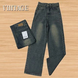Vintage รุ่น 5599 กางเกงยีนส์ เบสิก สีสนิม ทรงกระบอก แต่งเฟดขา ทรงสวยผ้าไม่ยืด