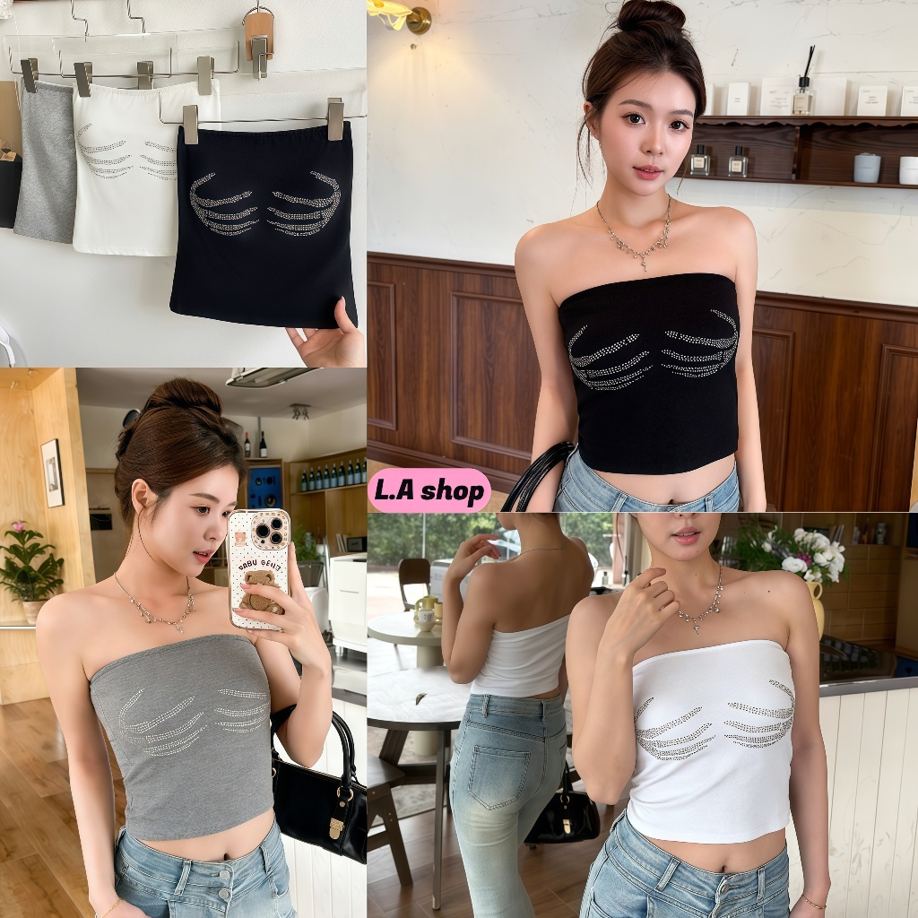 L.A Shop★พร้อมส่ง เสื้อรัดรูป เสื้อแขนกุดเกาะอก รูปร่างเพรียวเซ็กซี่ เนื้อผ้านุ่มสบาย-FY3616#1