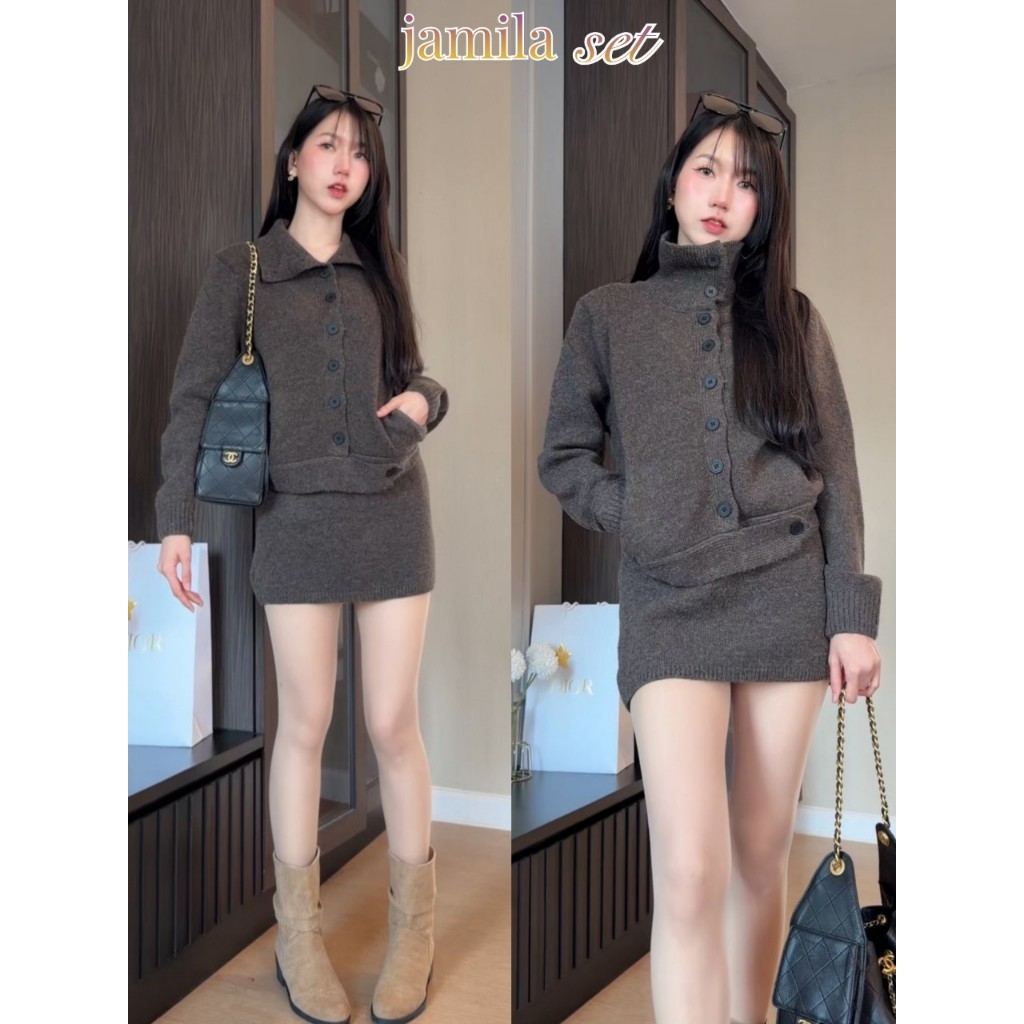 BD25-382cc เสื้อคาร์ดิแกนแขนยาว+กระโปรงสั้น(น้ำตาล) ราคา ถูกที่สุด ดีลบีเคเค รูปภาพหลัก