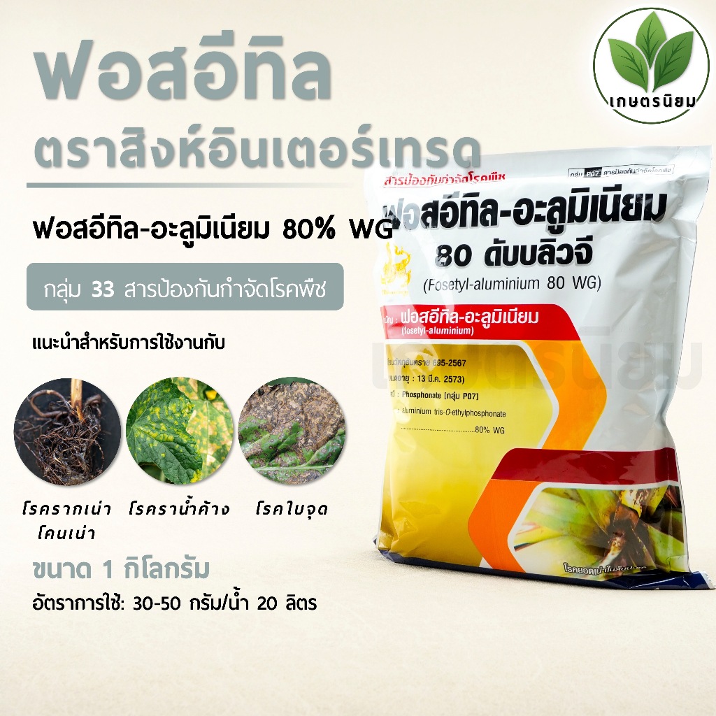 ฟอสอีทิล ตราสิงห์อินเตอร์เทรด (ฟอสอีทิล-อะลูมิเนียม 80% WG) 1 กิโลกรัม