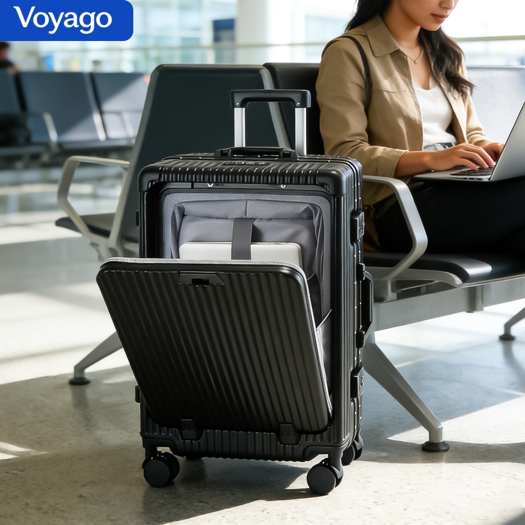 Voyago กระเป๋าเดินทาง เปิดหน้ 20/24 นิ้ว เฟรมอลูมิเนียม มีช่องใส่แล็ปท็อป  14/15.6 นิ้ว พร้อมกุญแจ TSA และพอร์ต USB #812