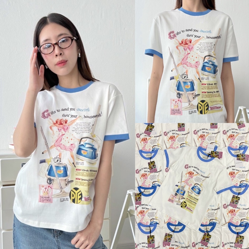 🍊 VL 5311 เสื้อยืดคอกลม ตัดขอบสีแดง ผ้าสลาฟ ผ้าดีใส่สบาย
