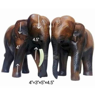 ช้างไม้จามจุรีแพ็คคู่(ราคา/2ตัว)3",4",6",8" ช้างไม้คู่มงคล ช้างแกะสลักจากไม้ wooden elephant