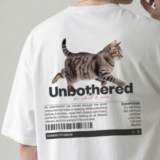 KONEKO เสื้อยืดโอเวอร์ไซส์ ลายแมว ผ้าคอตตอน 100% Unisex ทรงห…