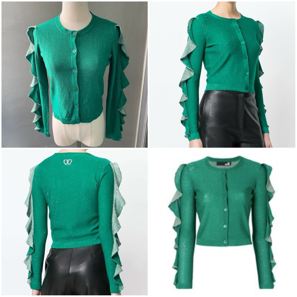 USED L❤️ve M❤️schino green ruffle sleeve cardigan