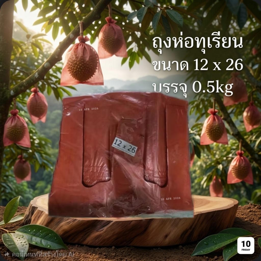 ถุงห่อทุเรียน ถุงแดง12×26นิ้ว ทนแดดทนฝนได้ดี 22-28ใบ