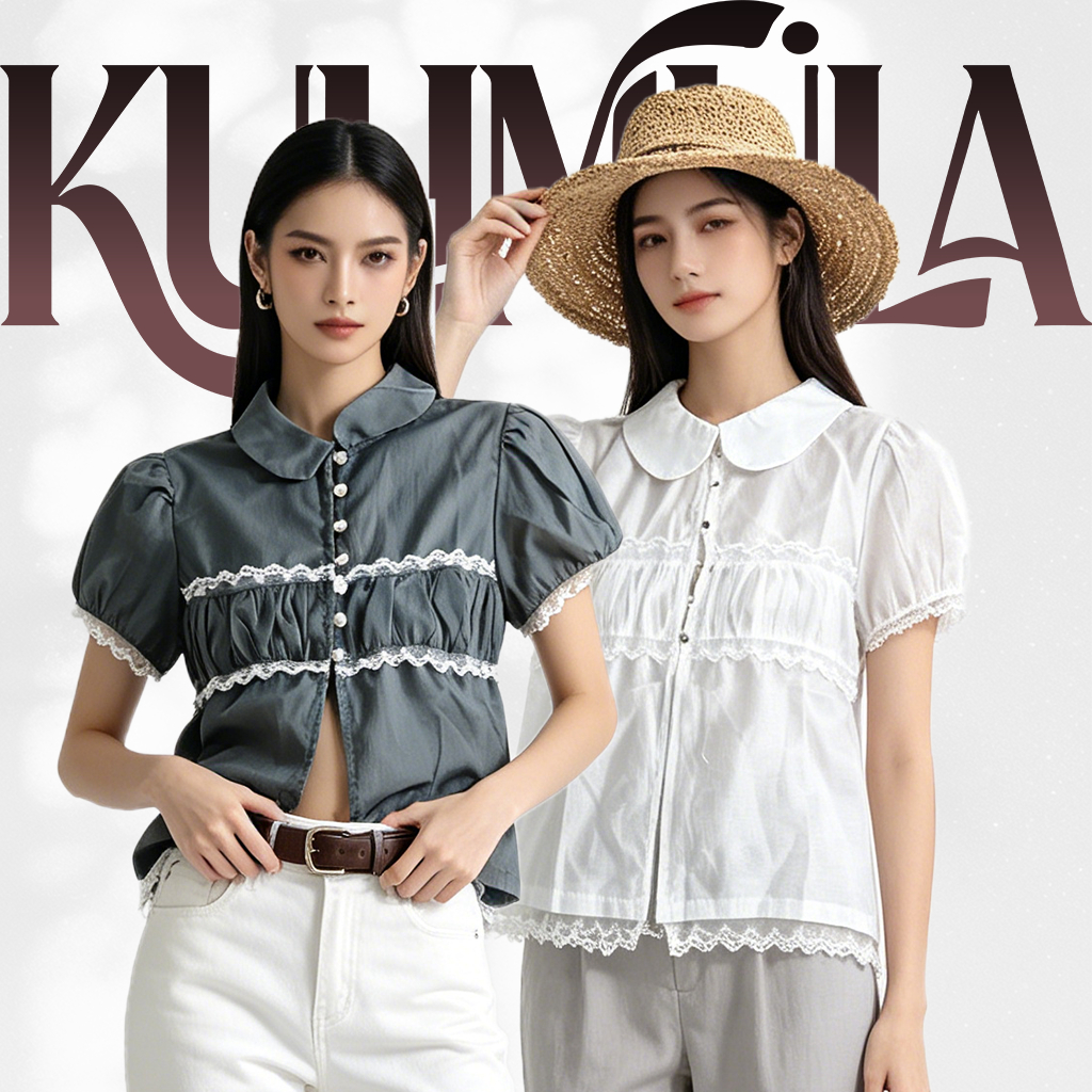 KULIMULA Zoom Blouse เสื้อเบลาส์แขนตุ๊กตาผู้หญิง คอปก ขอบลูกไม้ ผูกเชือก สไตล์วินเทจ YD11