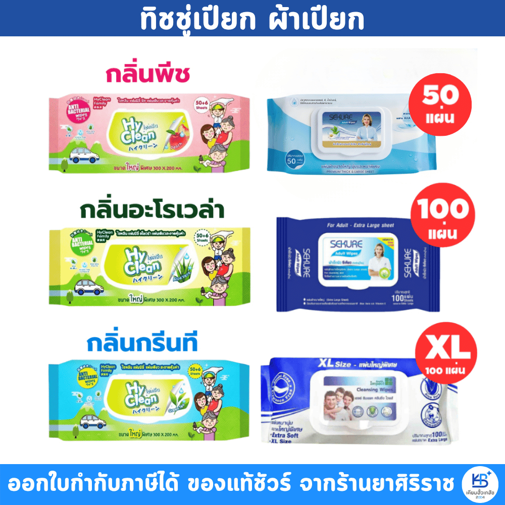 ทิชชู่เปียก ผ้าเปียก Sekure Wipes ซีเคียว / เฮลธ์ อิมแพค รุ่นหนาพิเศษ / Hyclean